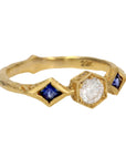 Cathy Waterman 22K Gold Diamond Ring with Blue Sapphires