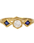 Cathy Waterman 22K Gold Diamond Ring with Blue Sapphires