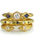 Cathy Waterman 22K Gold Diamond Ring with Blue Sapphires