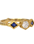 Cathy Waterman 22K Gold Diamond Ring with Blue Sapphires