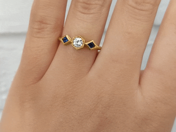 Cathy Waterman 22K Gold Diamond Ring with Blue Sapphires