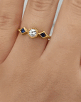 Cathy Waterman 22K Gold Diamond Ring with Blue Sapphires