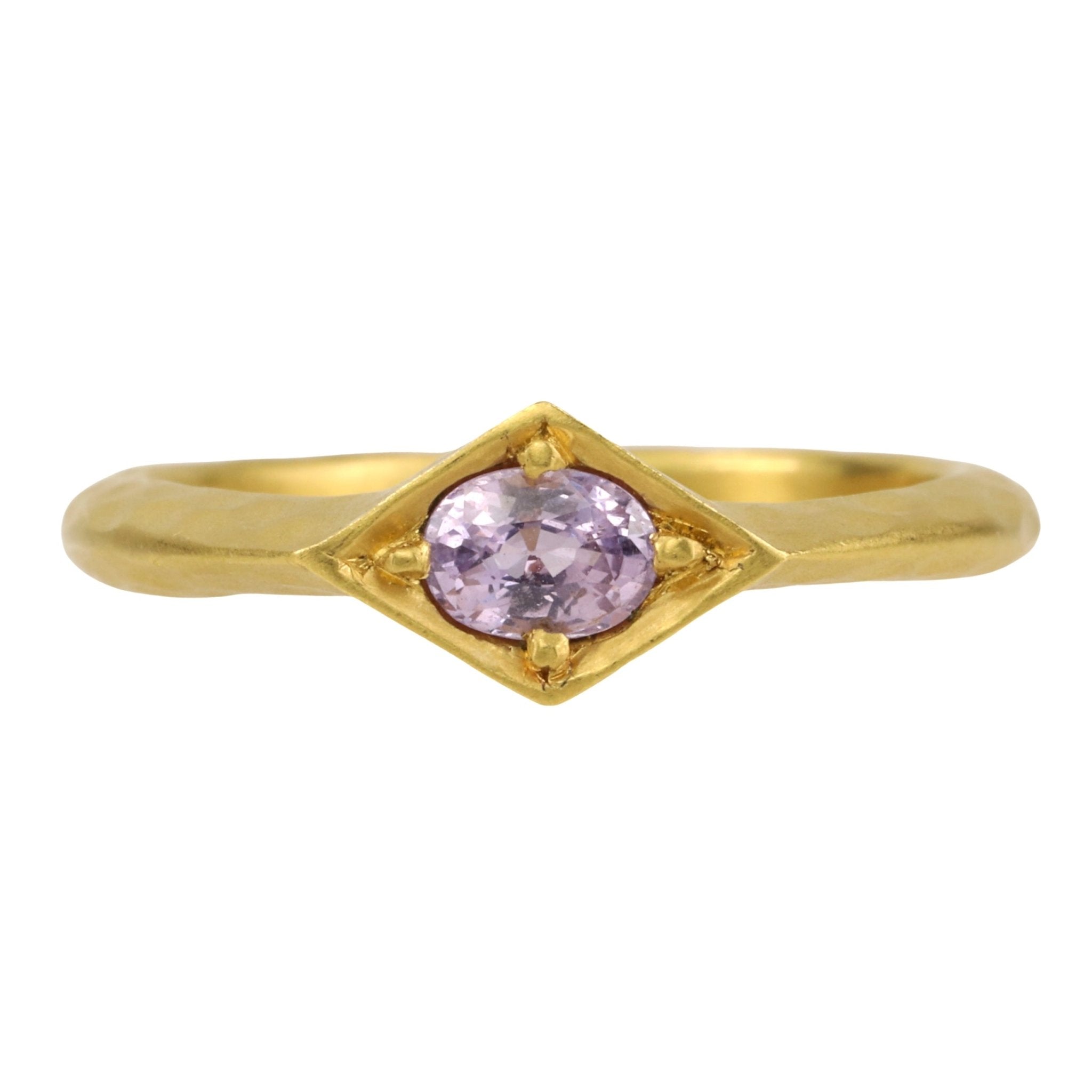 Cathy Waterman 22K Gold Hammered Kite-Shaped Ring with Oval Pink Sapphire Center