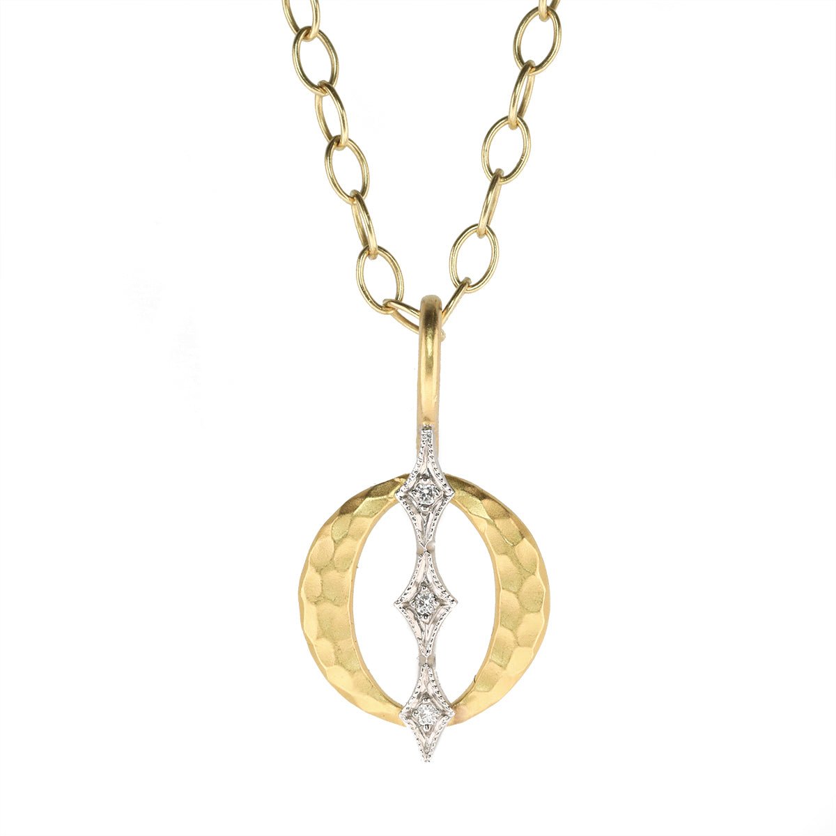 22K Gold Hammered Open Circle "Constellation" Charm with Platinum & Diamond