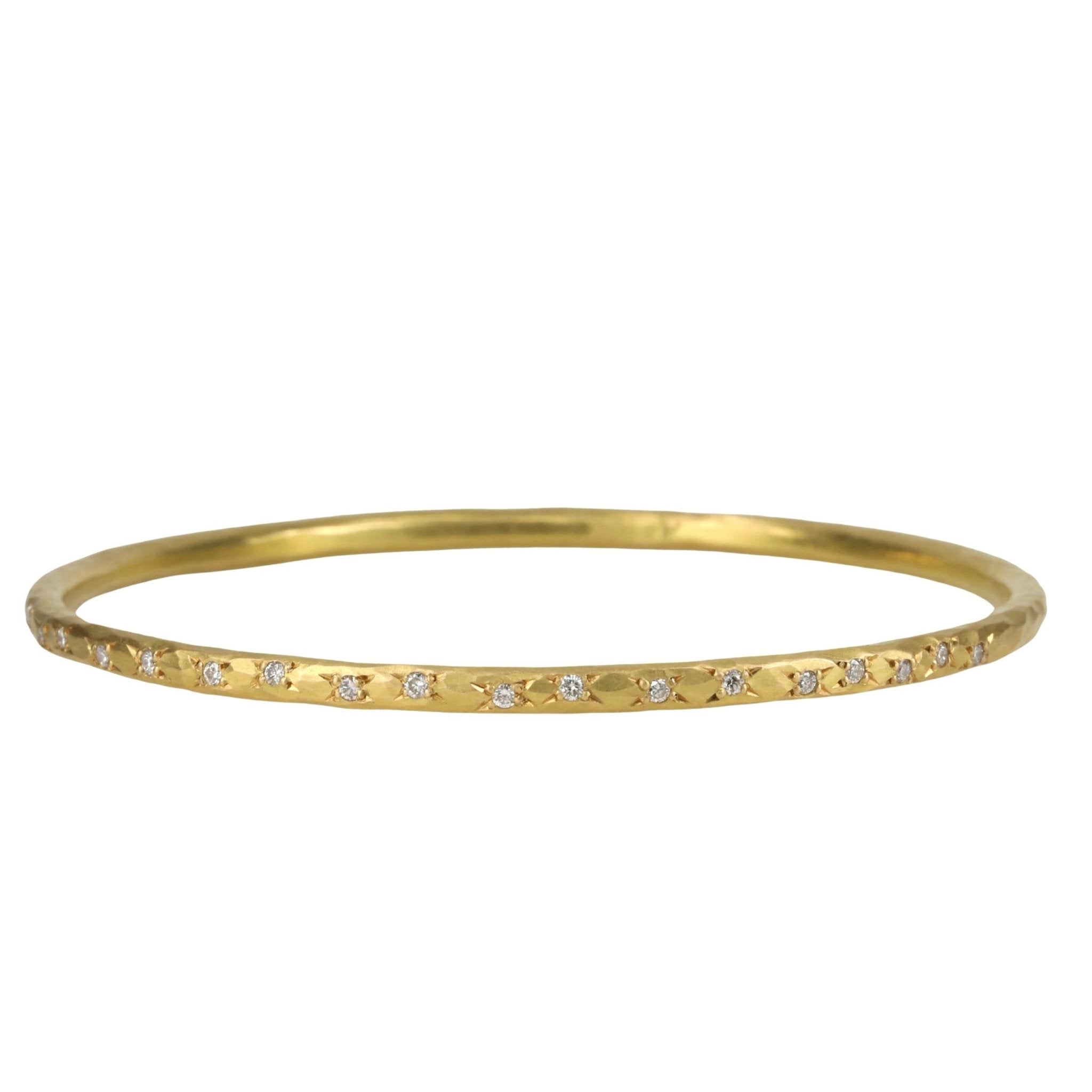 22K Gold Handmade Rounded Bangle with Twenty Brilliant Diamonds