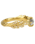 22K Gold "Leafside" Ring with Grey Rosecut Diamond Center