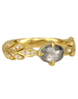 22K Gold "Leafside" Ring with Grey Rosecut Diamond Center