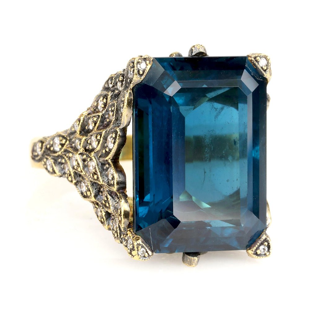 Cathy Waterman Gold London Blue Topaz Winged Creature Ring with Diamonds