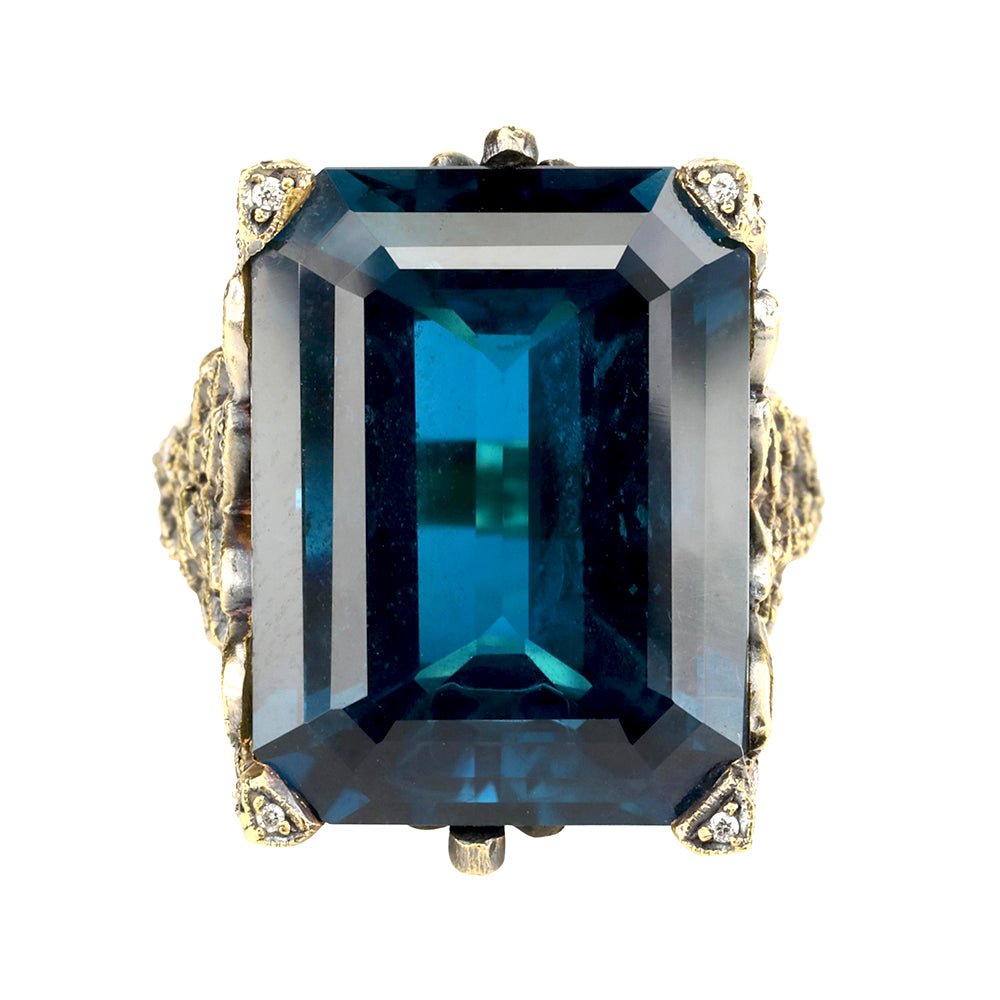 Cathy Waterman Gold London Blue Topaz Winged Creature Ring with Diamonds