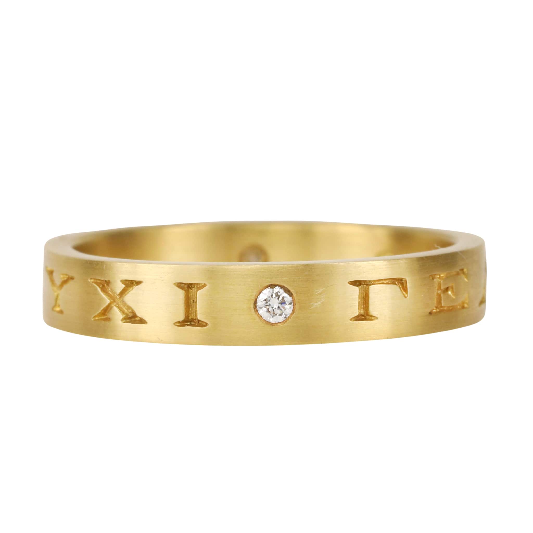 Caroline Ellen 22K Gold Engraved "May You Have Luck And Laughter" Ring with Diamonds
