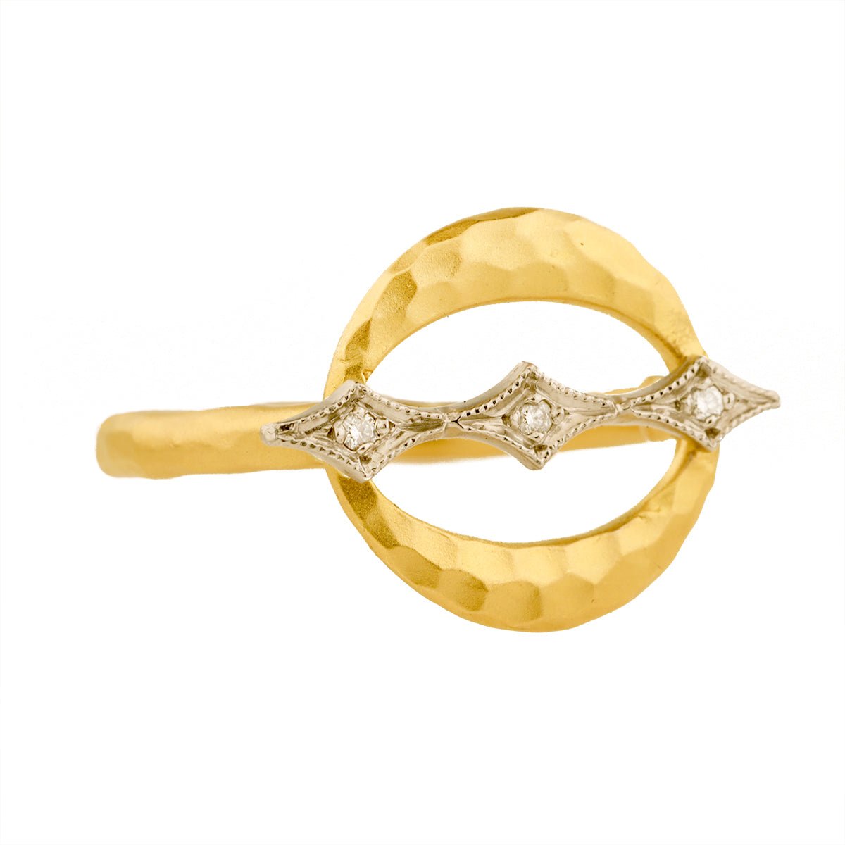 22K Gold Open Circle "Constellation" Ring with Platinum & Diamond