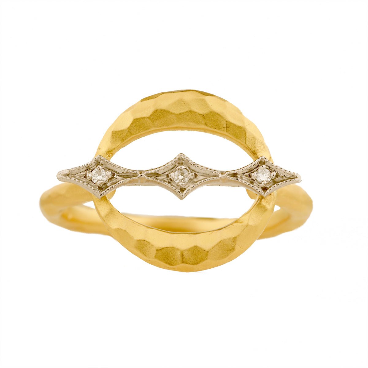 22K Gold Open Circle "Constellation" Ring with Platinum & Diamond