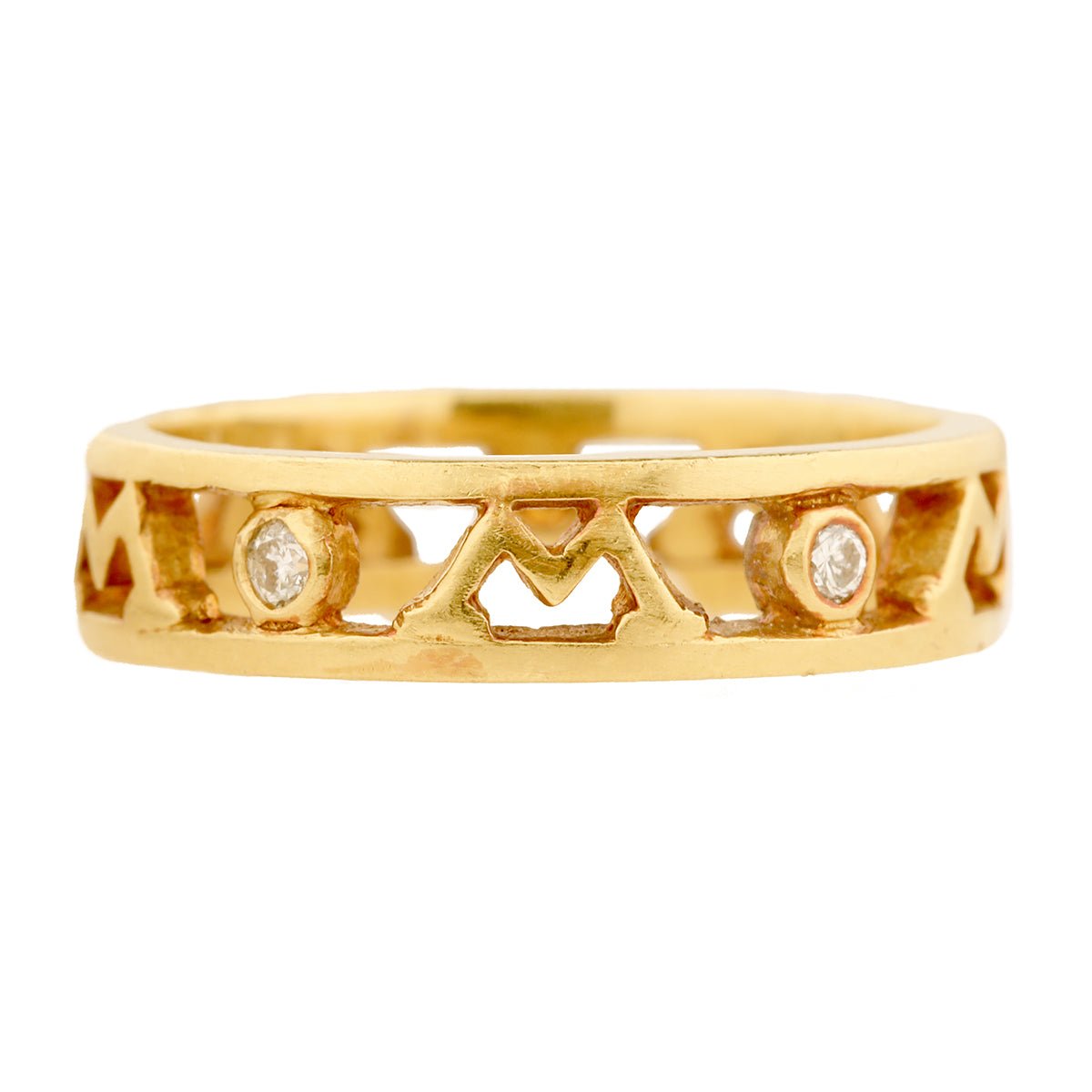 Cathy Waterman 22K Gold Open "Mom" Ring with Diamonds