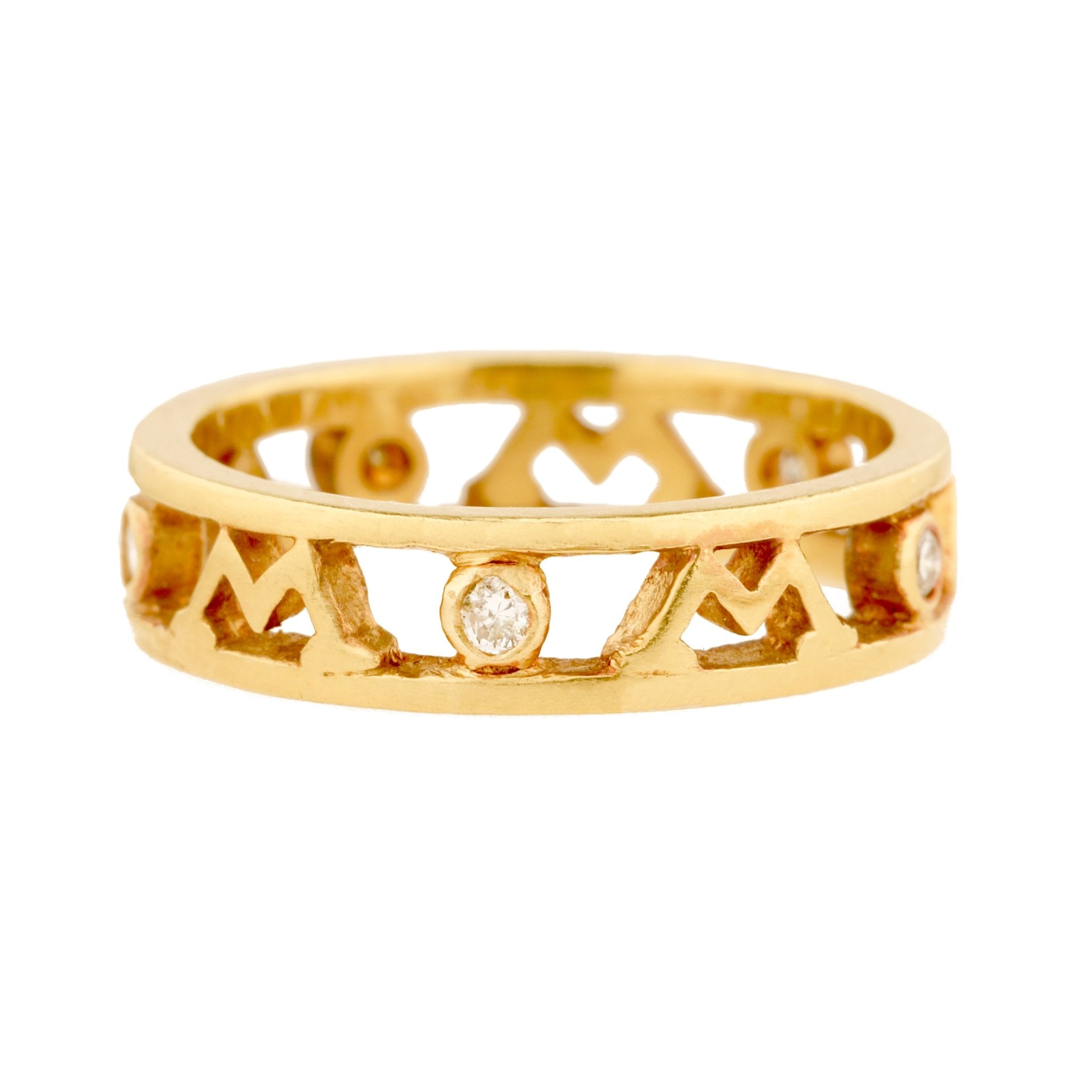 Cathy Waterman 22K Gold Open "Mom" Ring with Diamonds