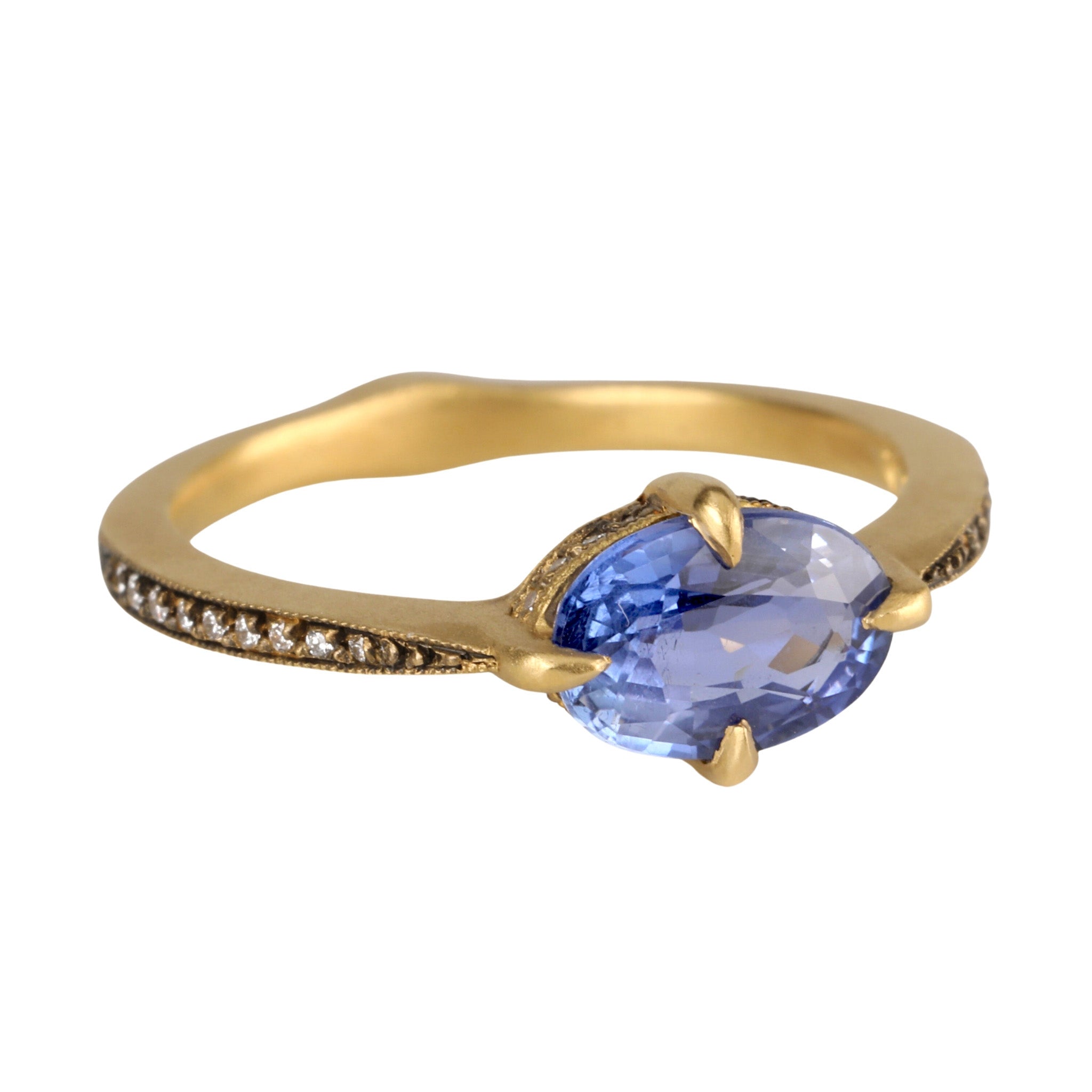 22K Gold Oval Blue Sapphire "Minerva" Ring with Diamonds - Peridot Fine Jewelry - Cathy Waterman