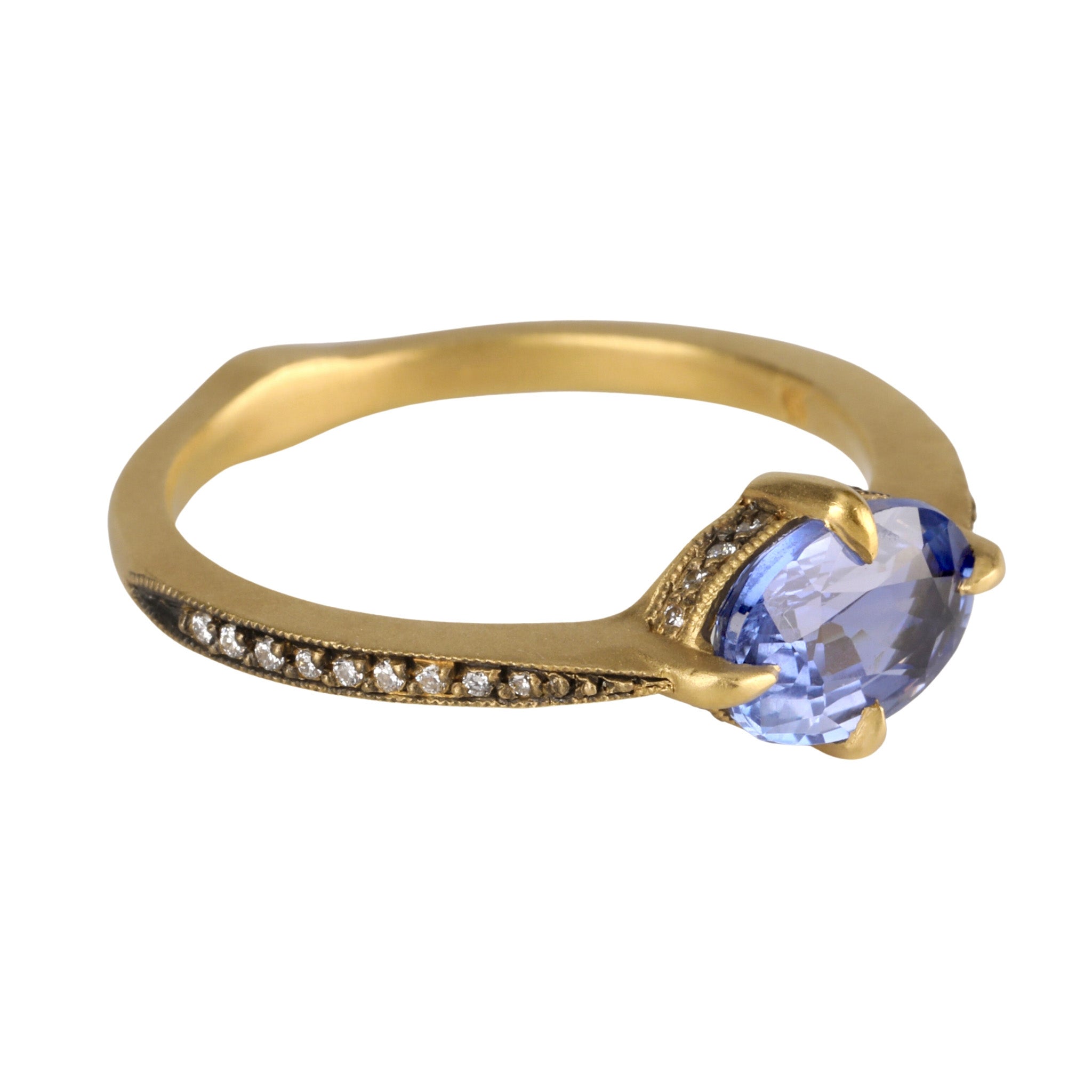 22K Gold Oval Blue Sapphire "Minerva" Ring with Diamonds - Peridot Fine Jewelry - Cathy Waterman