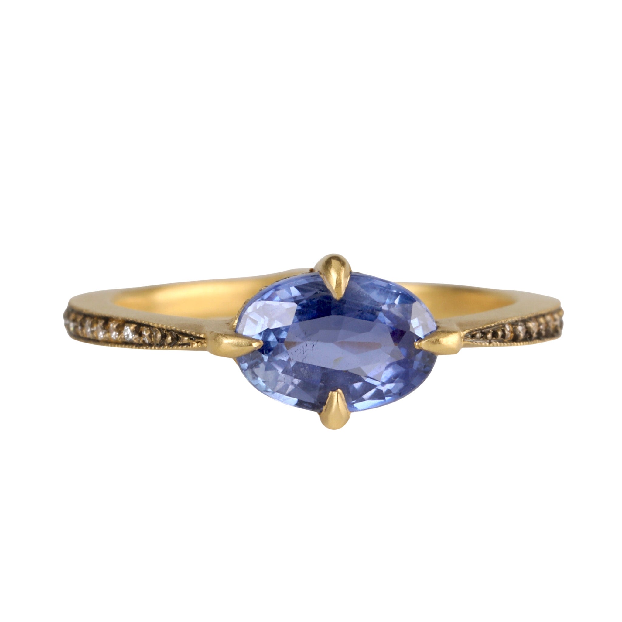 22K Gold Oval Blue Sapphire "Minerva" Ring with Diamonds - Peridot Fine Jewelry - Cathy Waterman