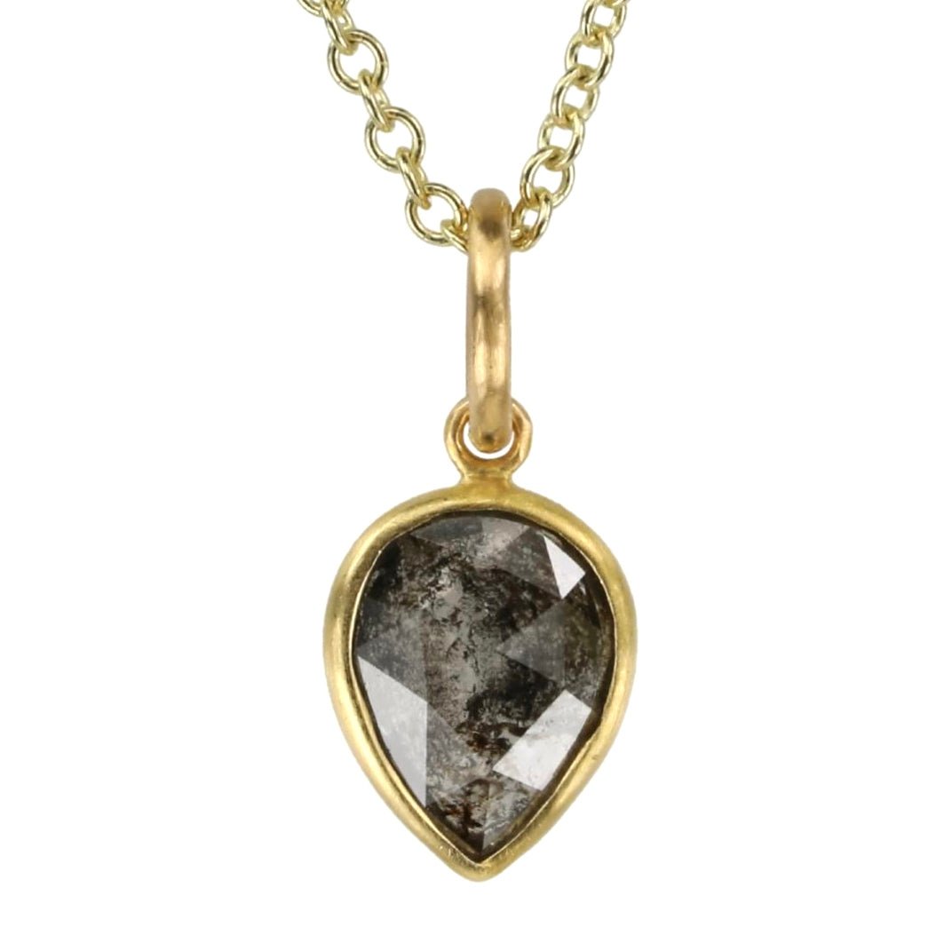 22K Gold Pearshape Black Diamond Pendant