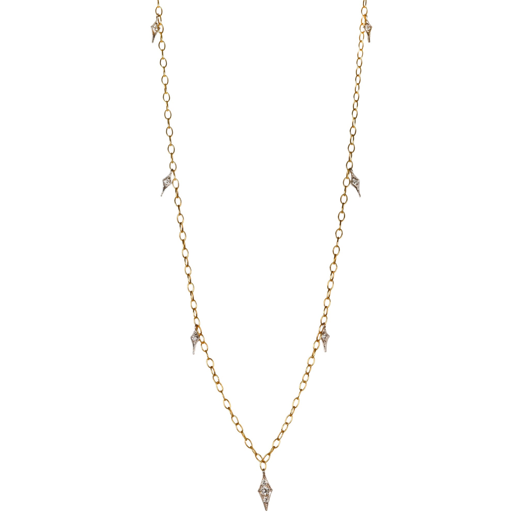 22K Gold "Tiny Lacy" Chain with 7 Platinum and Diamond Fringes - Peridot Fine Jewelry - Cathy Waterman