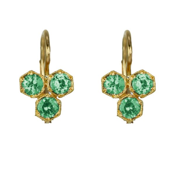 Cathy Waterman 22 Karat Yellow Gold Earrings with Triple Hexagonal Bezel Se...