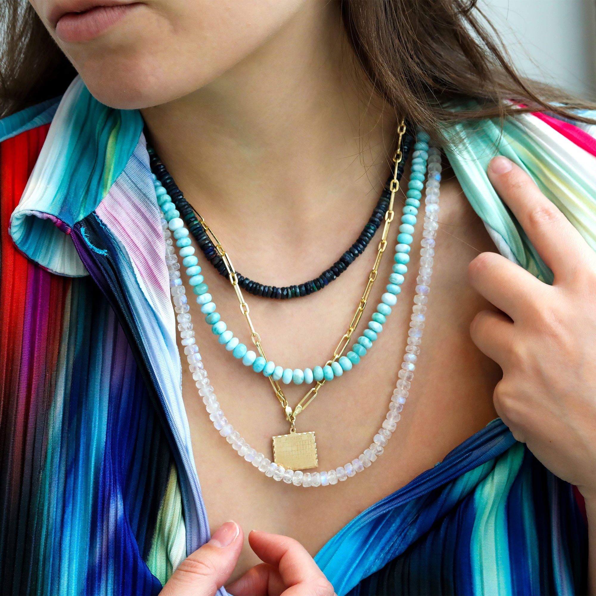Zahava 24" Faceted Rainbow Moonstone Beaded Necklace