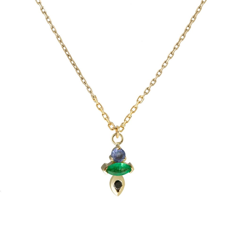 9K Gold "Am-Pm: 6pm" Pendant with Tanzanite, Emerald, & Black Diamond - Peridot Fine Jewelry - Metier by Tomfoolery