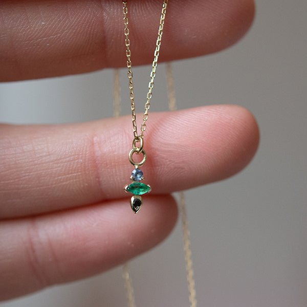 9K Gold "Am-Pm: 6pm" Pendant with Tanzanite, Emerald, & Black Diamond - Peridot Fine Jewelry - Metier by Tomfoolery