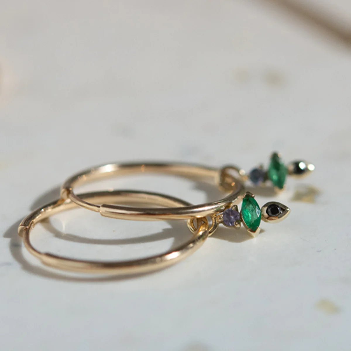 9K Gold Click Hoop with "Am-Pm: 6pm" Charm - Peridot Fine Jewelry - Metier by Tomfoolery