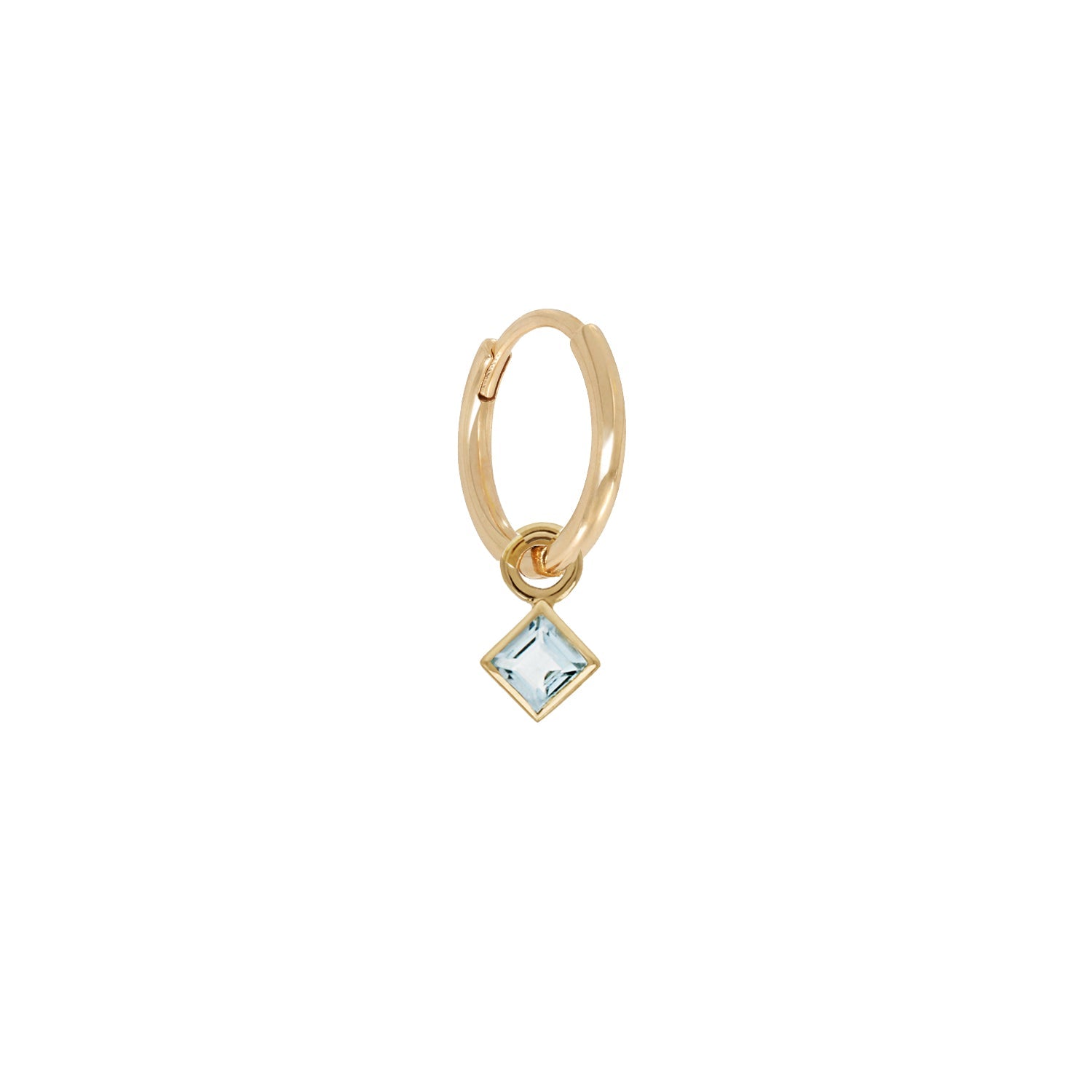 9K Gold Click Hoops with Princess-Cut Aquamarine Drop - Peridot Fine Jewelry - Metier by Tomfoolery