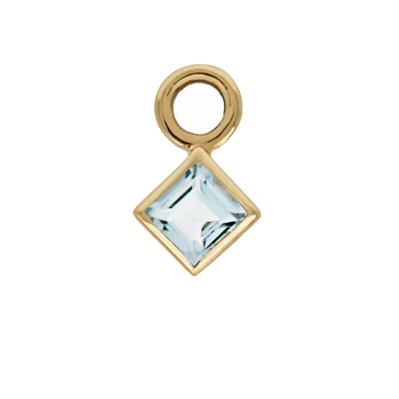 9K Gold Click Hoops with Princess-Cut Aquamarine Drop - Peridot Fine Jewelry - Metier by Tomfoolery