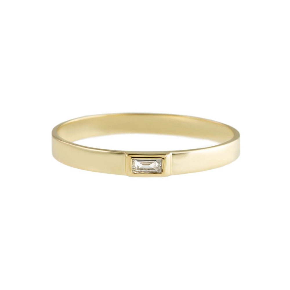 9K Gold Flat Stacking Ring with Bezel-Set Diamond Baguette - Peridot Fine Jewelry - Metier by Tomfoolery