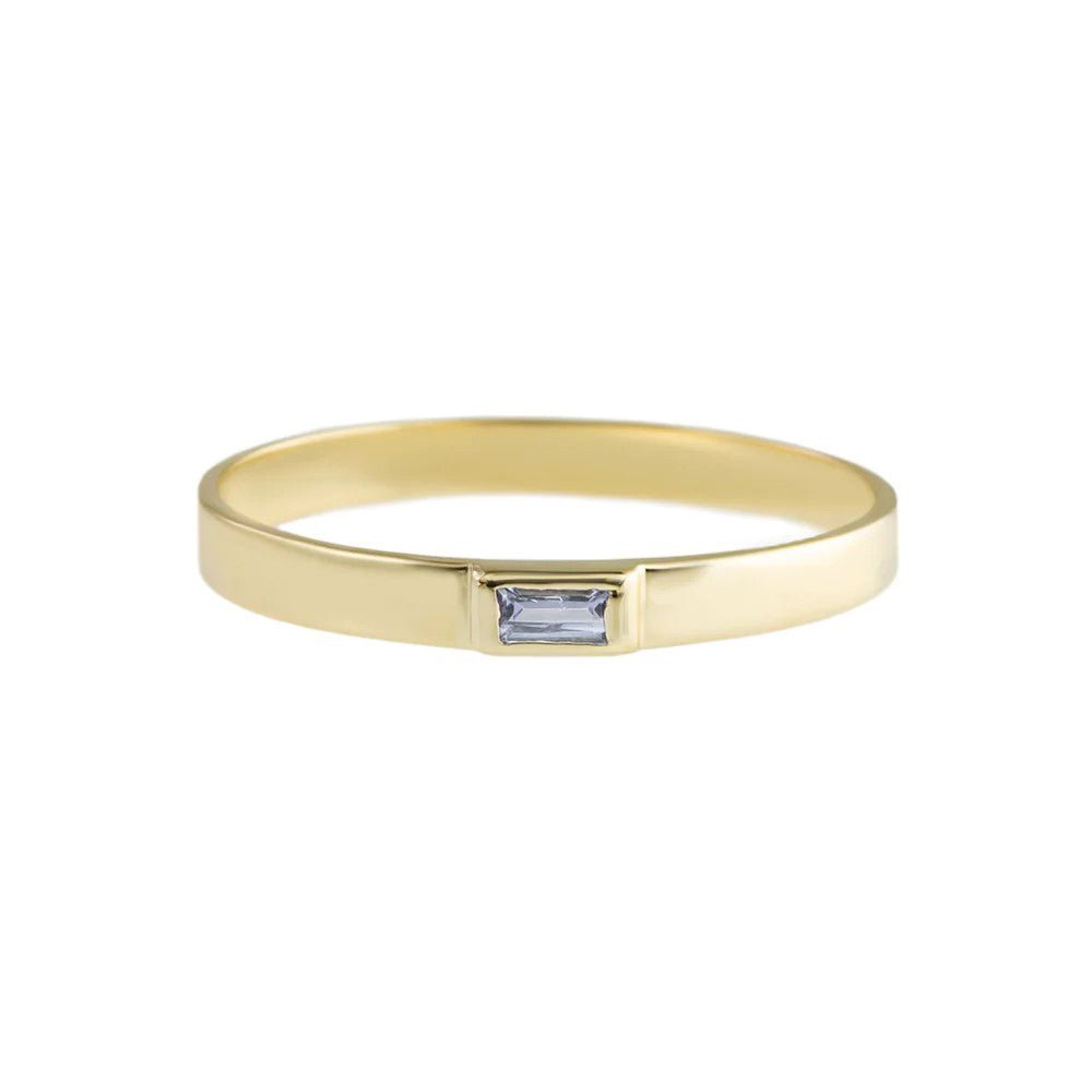 9K Gold Flat Stacking Ring with Bezel-Set Tanzanite Baguette - Peridot Fine Jewelry - Metier by Tomfoolery
