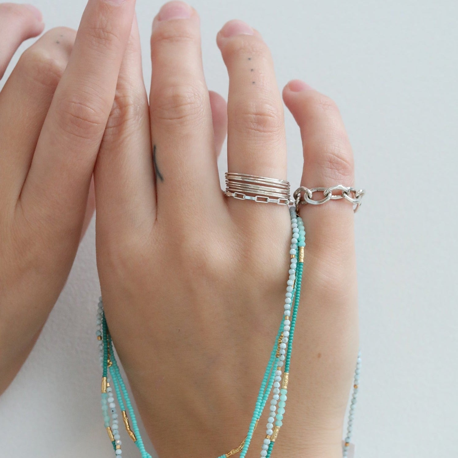 "Ali" Sterling Silver Flexible Box Chain Ring - Peridot Fine Jewelry - Sarah Macfadden