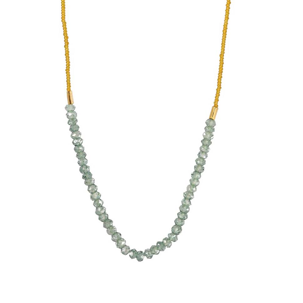 Debbie Fisher Amber Seed Beaded Necklace with Mystic Green Quartz Station