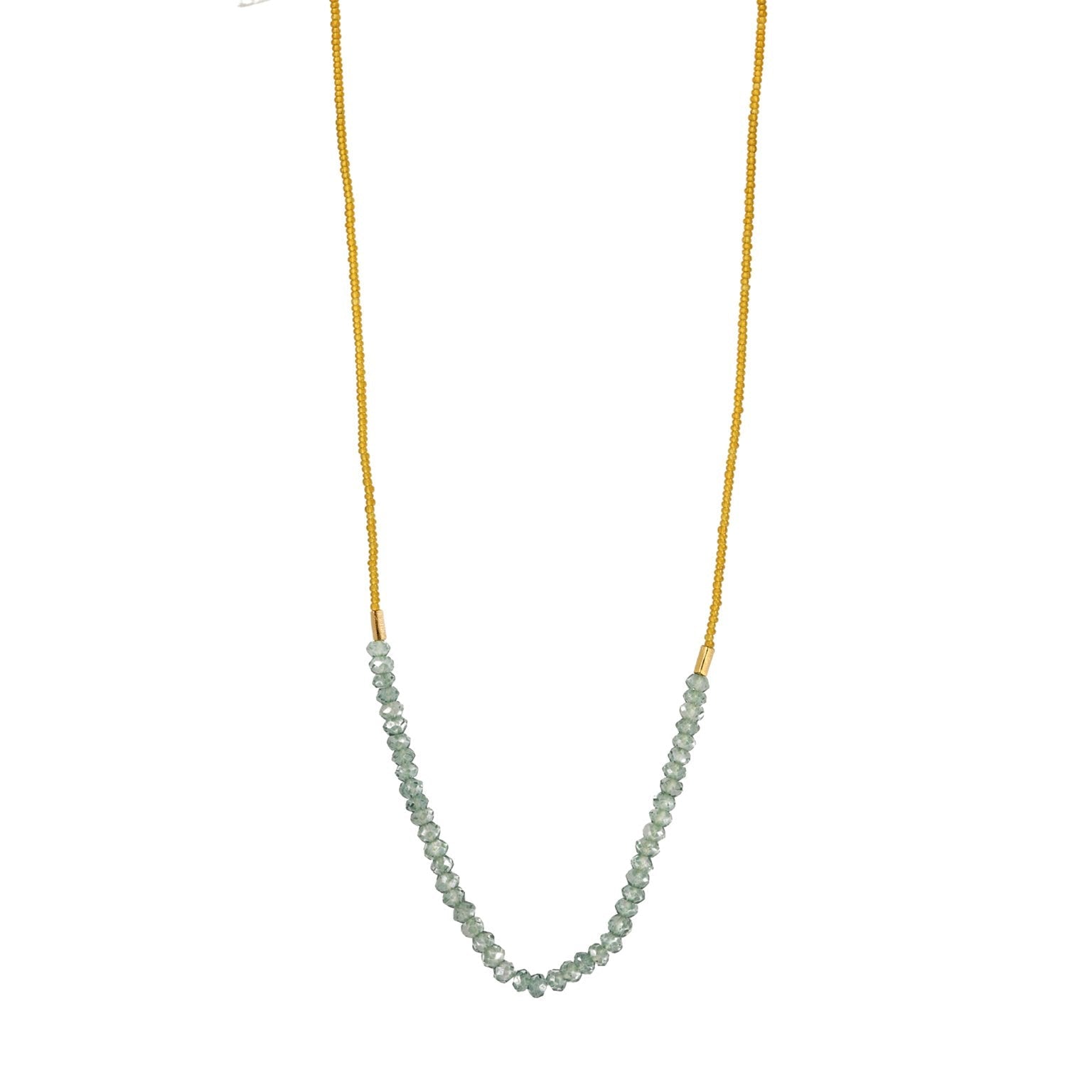 Debbie Fisher Amber Seed Beaded Necklace with Mystic Green Quartz Station