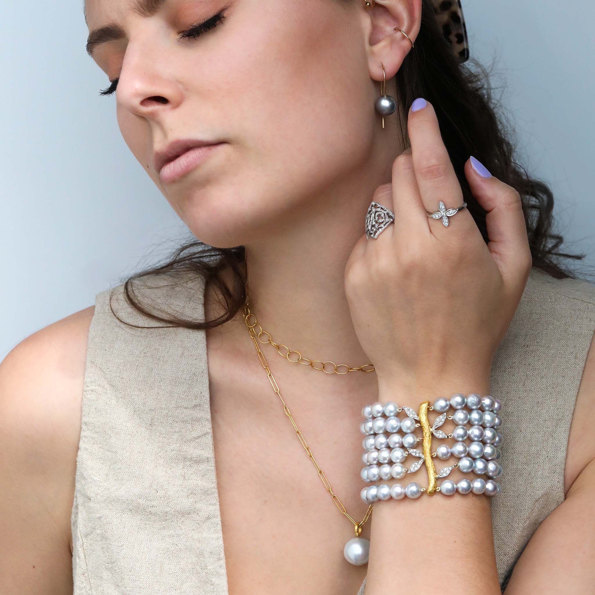Rosanne Pugliese Baroque South Sea Pearl Set On 22 Karat Yellow Gold Bale