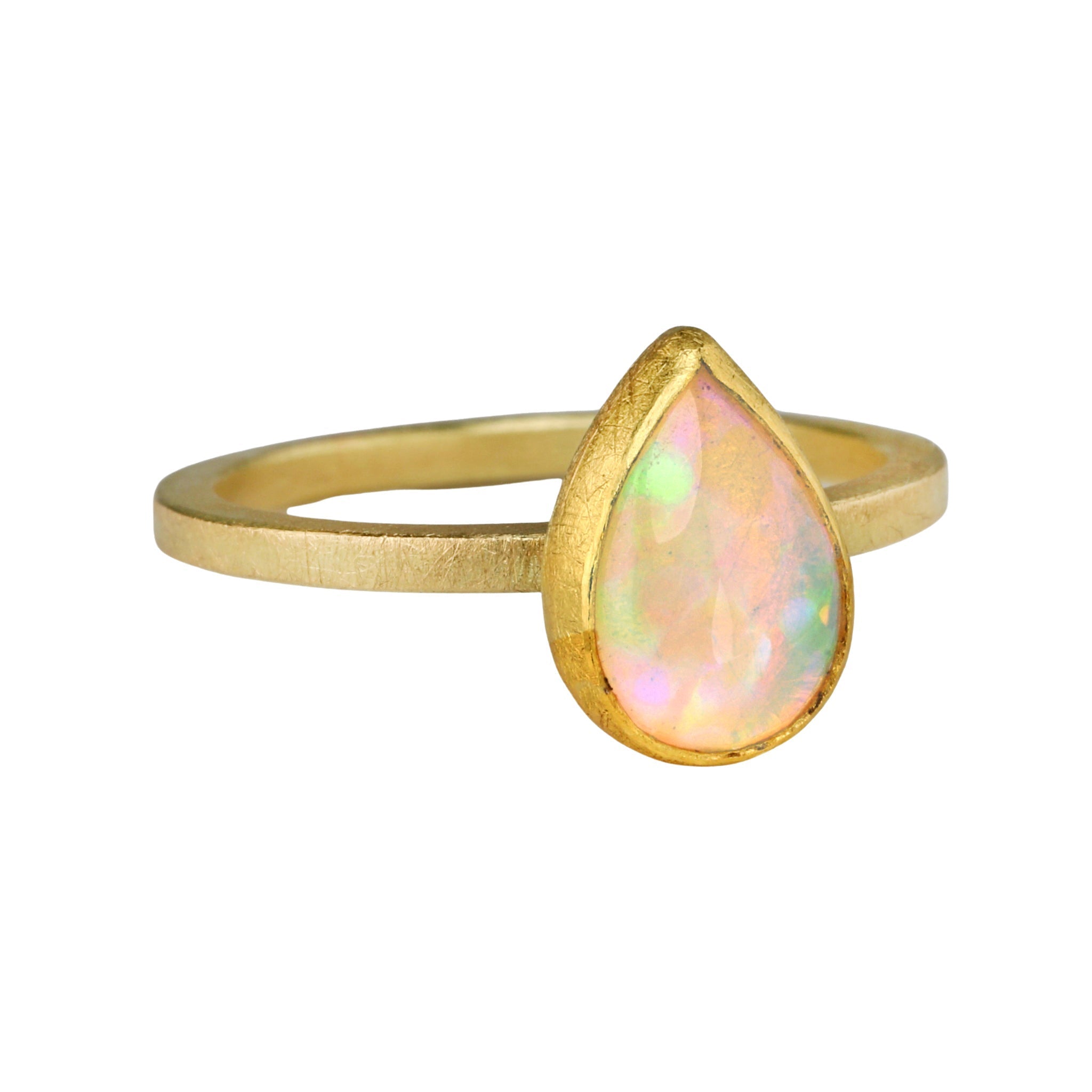 Petra Class Bezel-Set Teardrop Ethiopian Opal Ring – Peridot Fine
