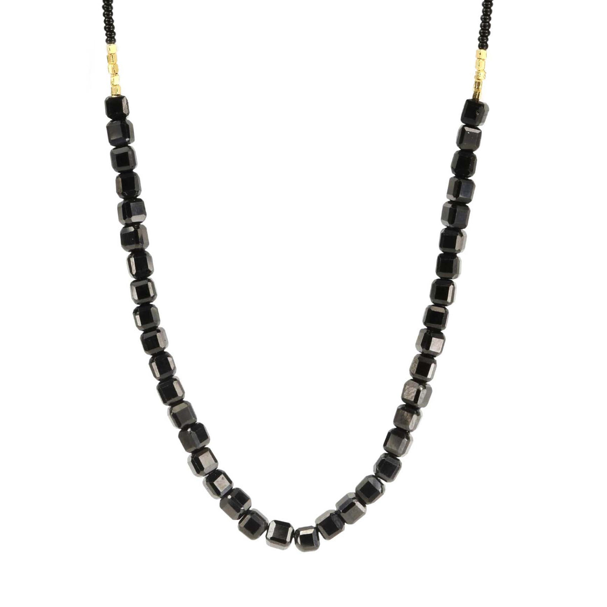 Debbie Fisher Black Seed Necklace with Gold Vermeil and Black Onyx Beads in Center