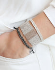 Black Silk and Silver Chain Woven Bracelet - Peridot Fine Jewelry - Marie Laure Chamorel