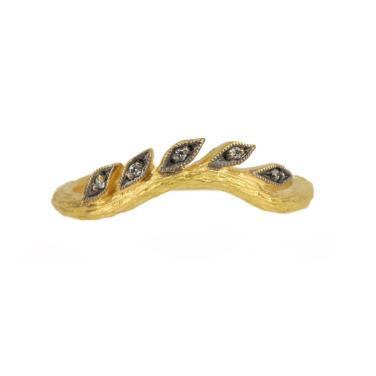 Cathy Waterman Blackened 22K Gold and Diamond Curved "Wheat" Band