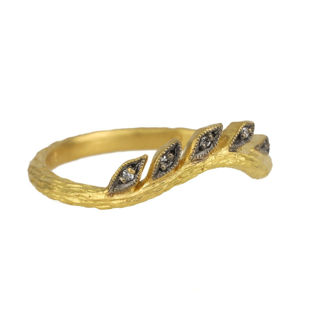 Cathy Waterman Blackened 22K Gold and Diamond Curved "Wheat" Band