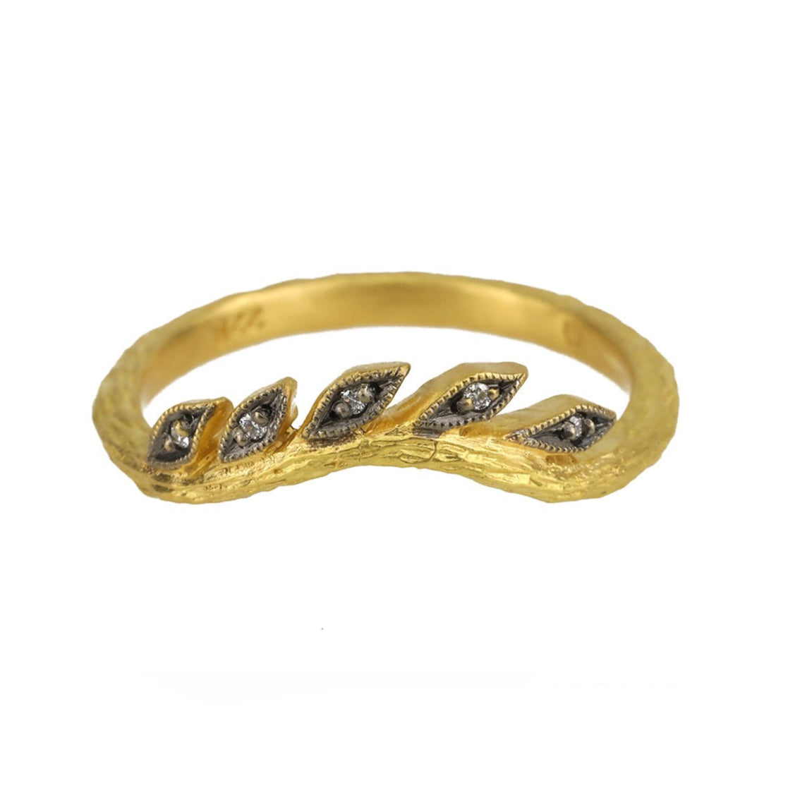 Cathy Waterman Blackened 22K Gold and Diamond Curved "Wheat" Band