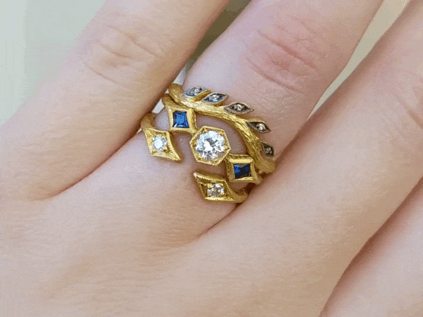 Cathy Waterman Blackened 22K Gold and Diamond Curved "Wheat" Band