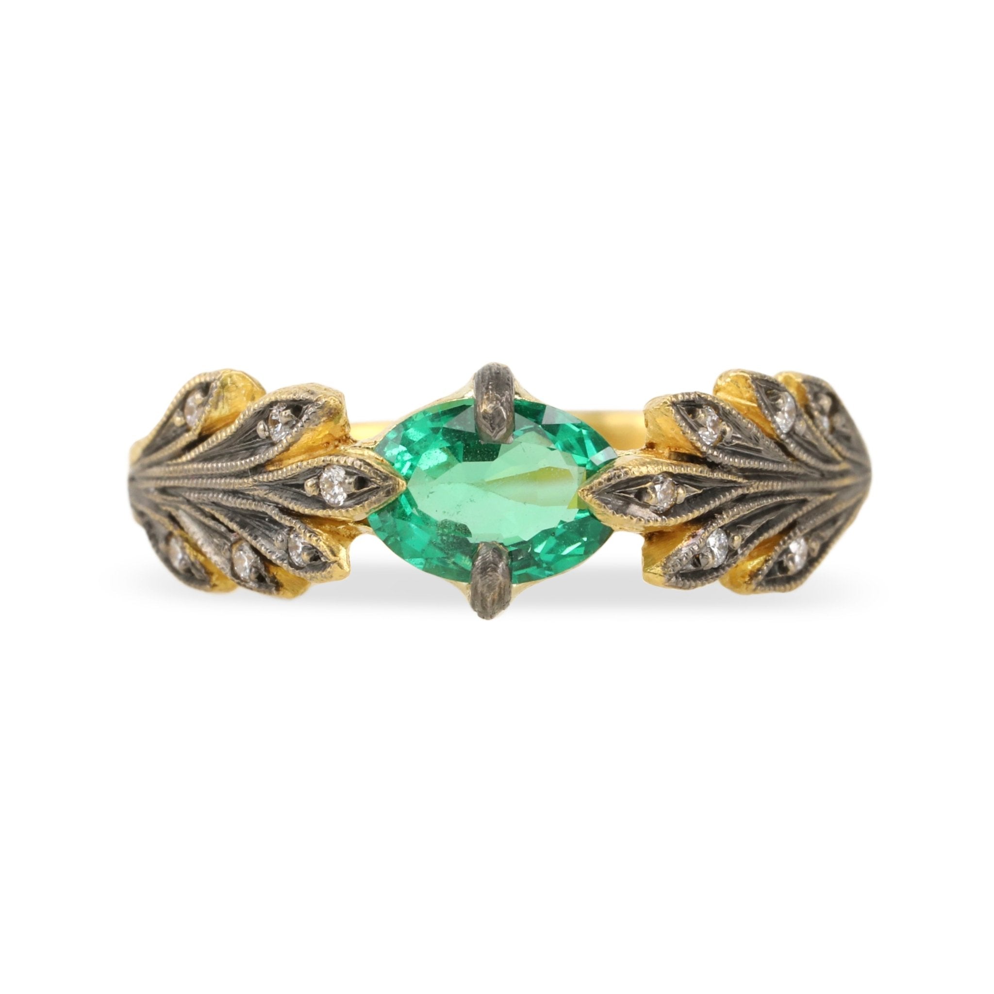 Blackened 22K Gold and Zambian Emerald "Leafside" Ring