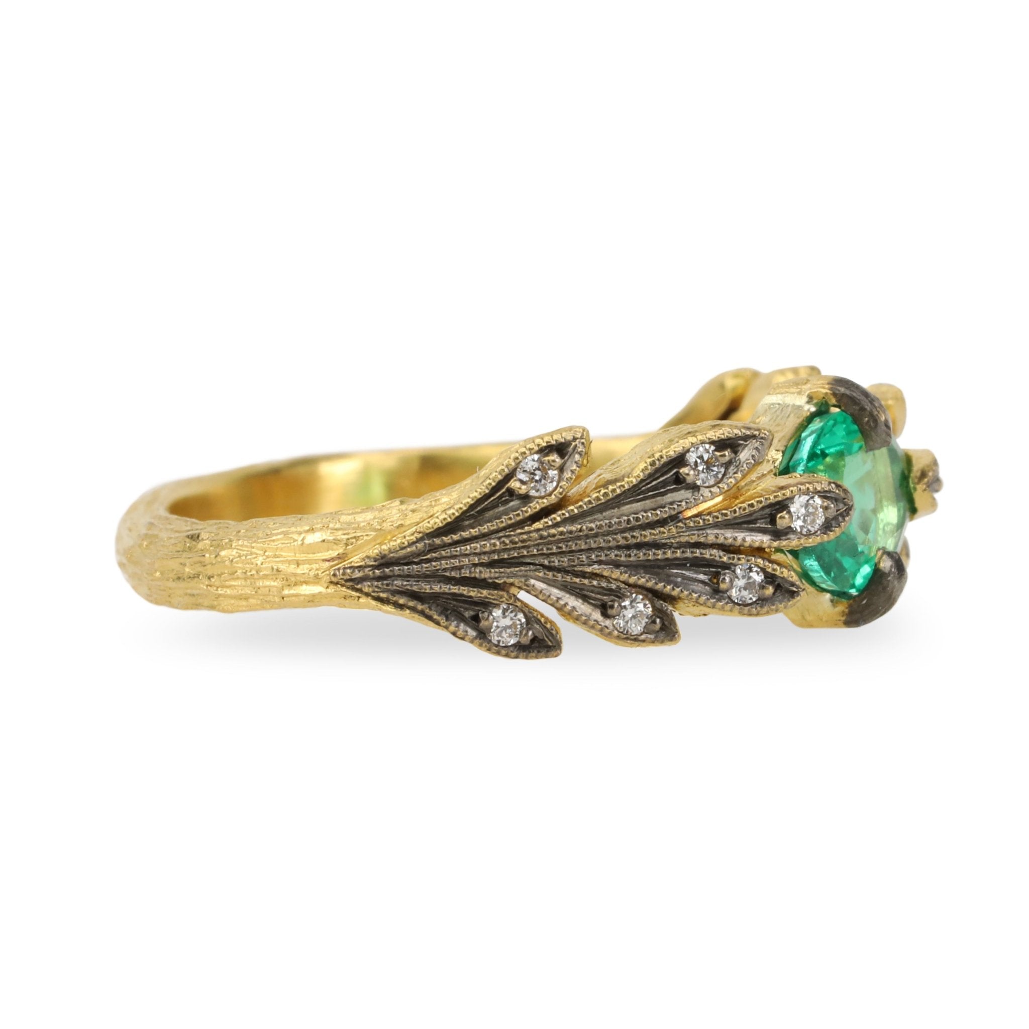 Blackened 22K Gold and Zambian Emerald "Leafside" Ring