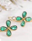 Cathy Waterman Blackened 22K Gold Bezel-Set Emerald "Star" Earrings with Diamond