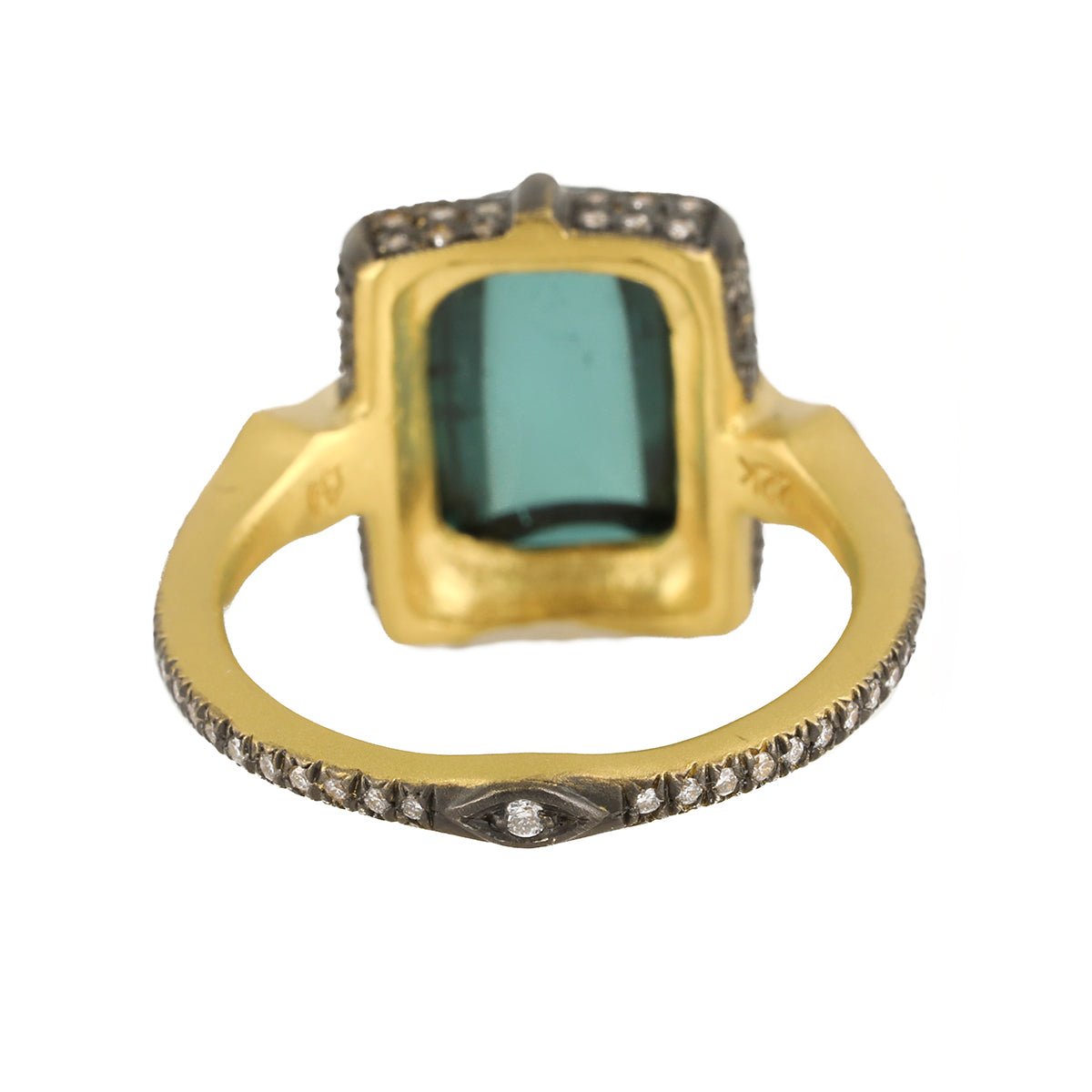 Cathy Waterman Blackened 22K Gold & Diamond "Venus" Ring with Blue-Green Tourmaline Center