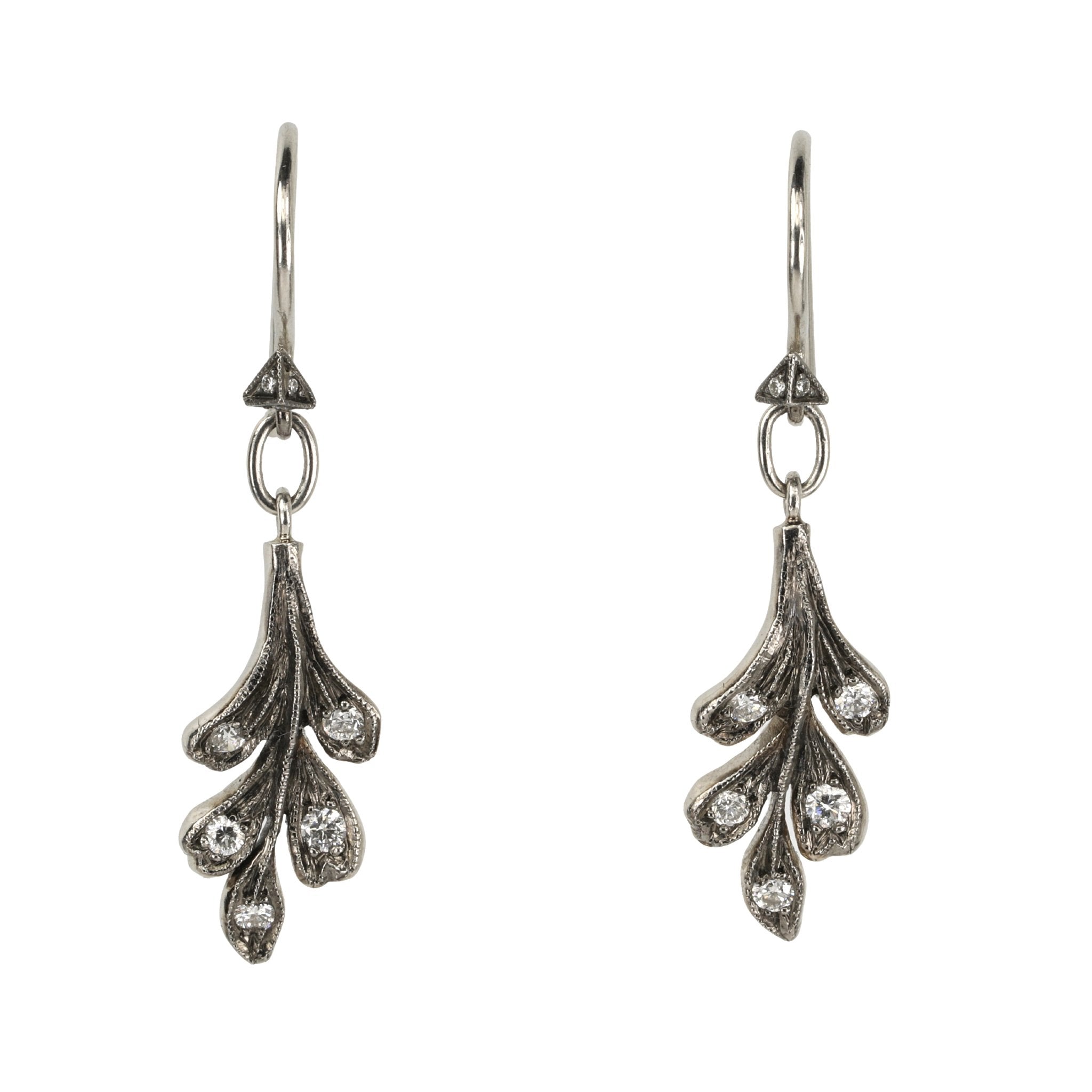 Blackened Platinum & Diamond "Oak Leaf" Drop Earrings