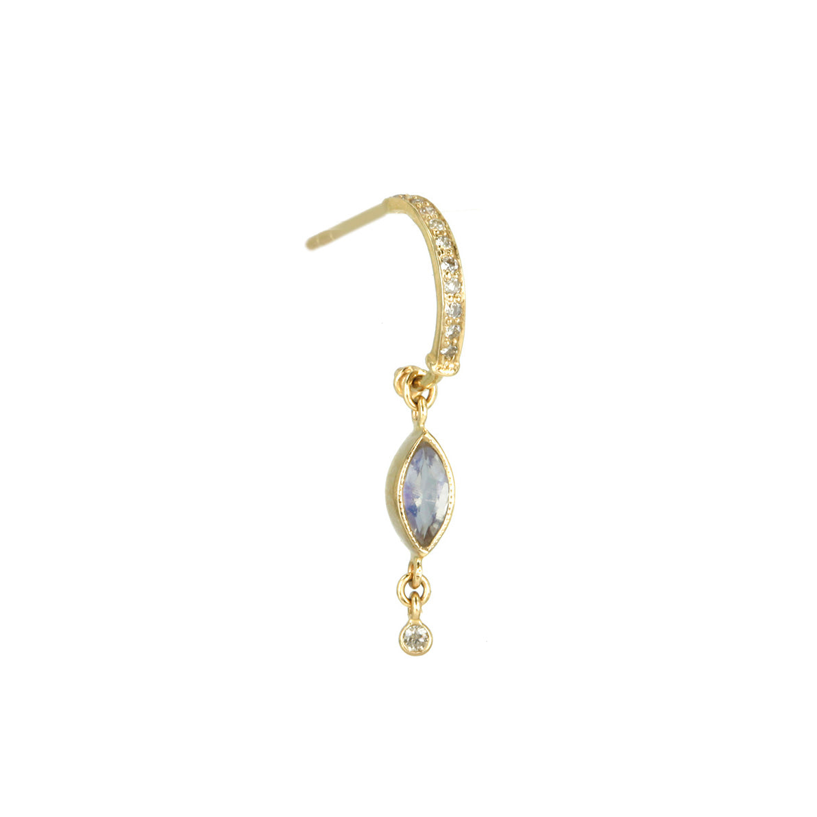 14K Gold Pave Diamond Hoop Earring with Marquise Moonstone Drop