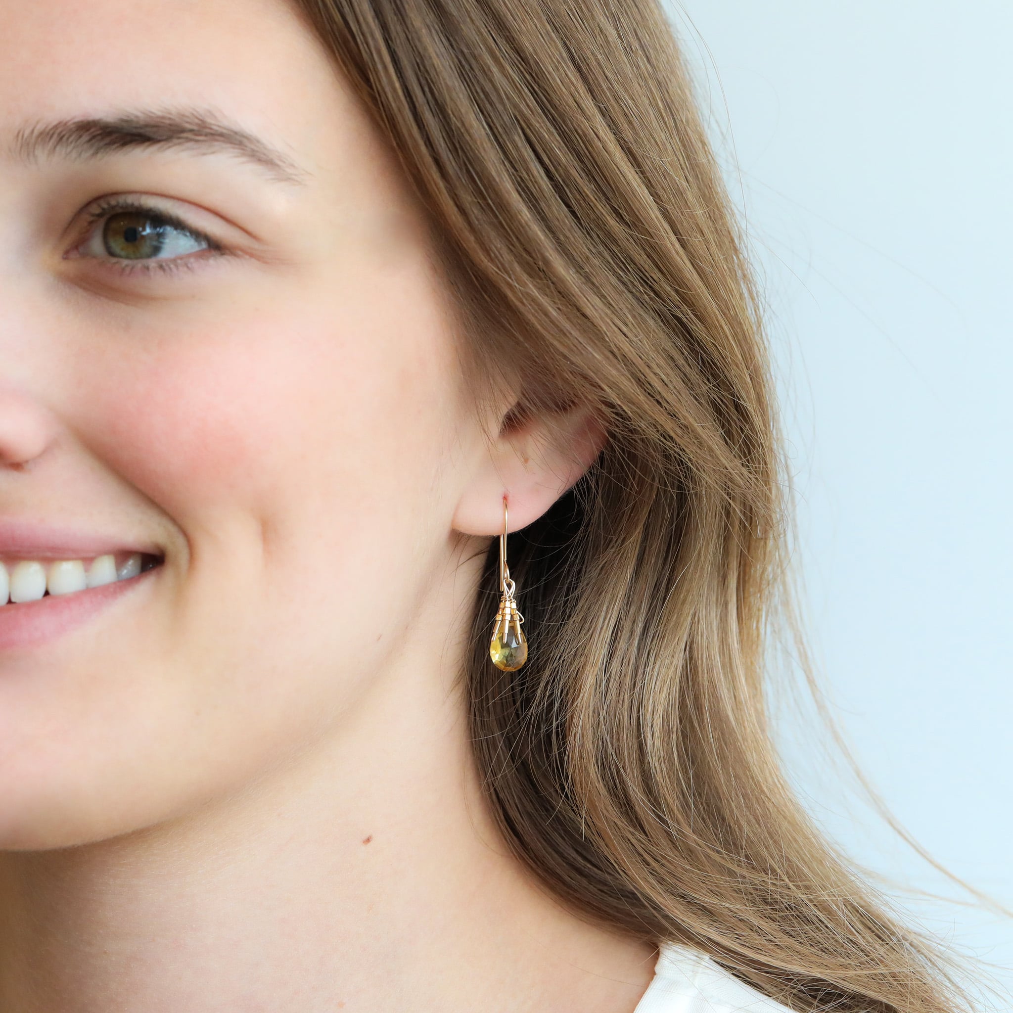 Citrine Drop Earrings with Gold Vermeil Beaded "Fringe"
